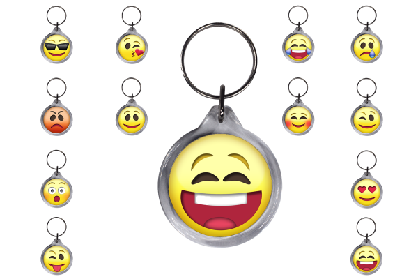 ResKey Schlüsselanhänger rund Emoji Emoticon Smiley Emojis beidseitig bedruckt