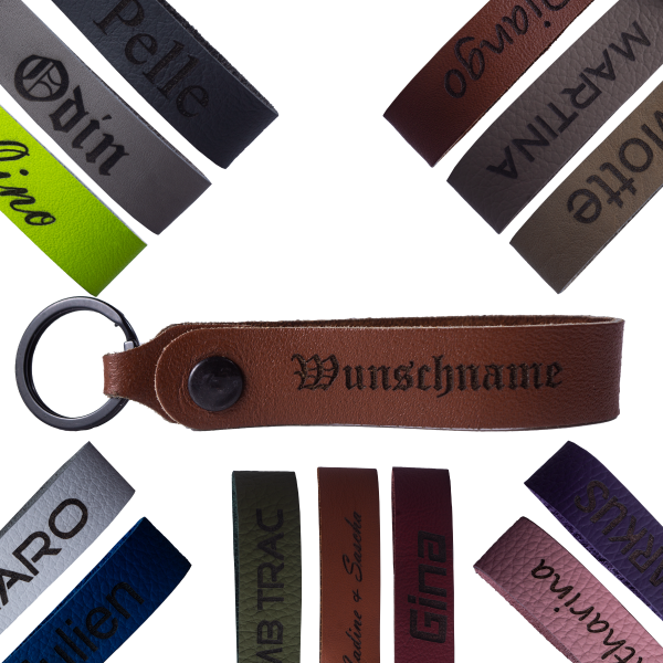 Leder Schlüsselanhänger mit Name Wunschname personalisiert individuell farbig Gravur