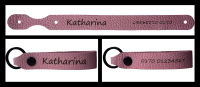 Leder Schlüsselanhänger mit Name Wunschname personalisiert individuell farbig Gravur Rosa