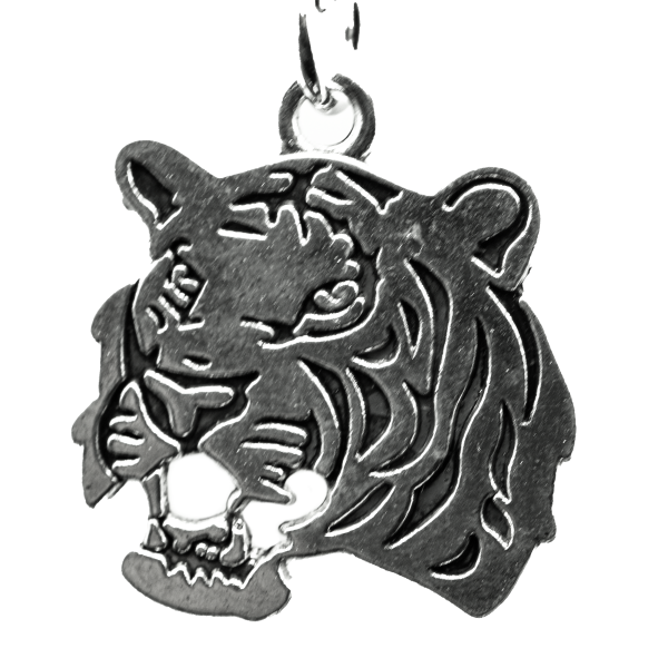 Tiger Tigerkopf Schlüsselanhänger Anhänger Silber aus Metall 