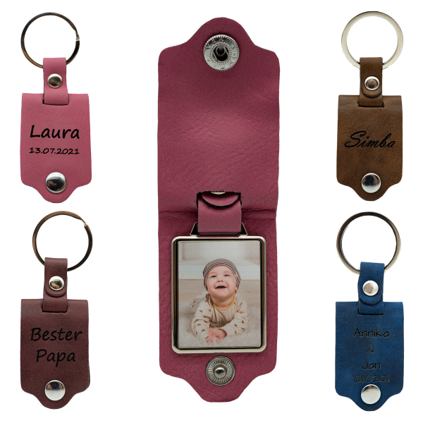 Foto PU Leder Schlüsselanhänger klappbar personalisiert individuell mit Wunschfoto Wunschbild als Geschenk Geschenkidee